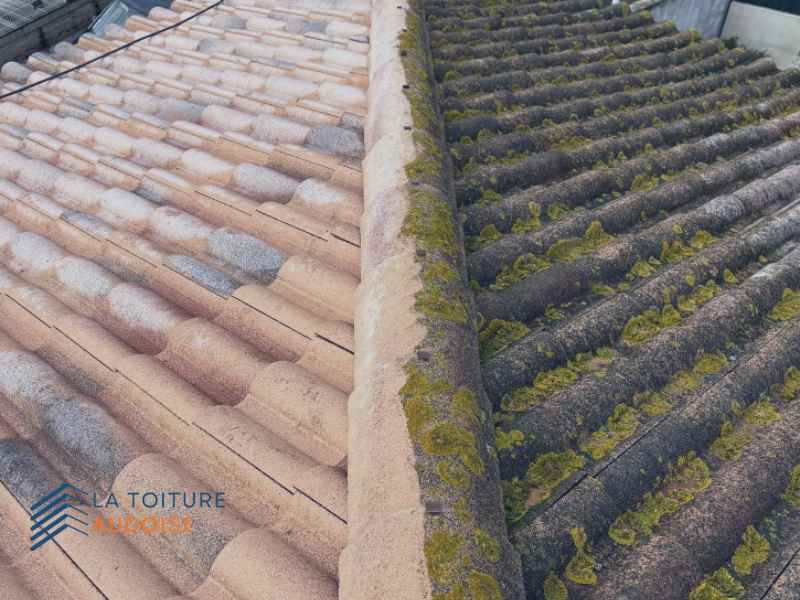 nettoyage avant apres de la toiture avec suppression des mousses